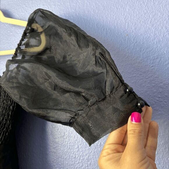 Mable Medium Black Puff Sleeve Square Neck Babydoll Mini Dress Smocked Tulle GUC - Picture 2 of 9